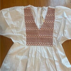 Madewell Embroidered NWT white orange dress v neck